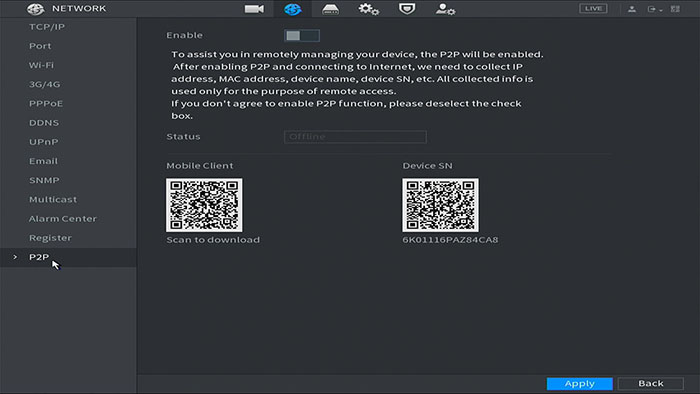 فعالسازی قابلیت P2P در دستگاه DVR\NVR داهوا