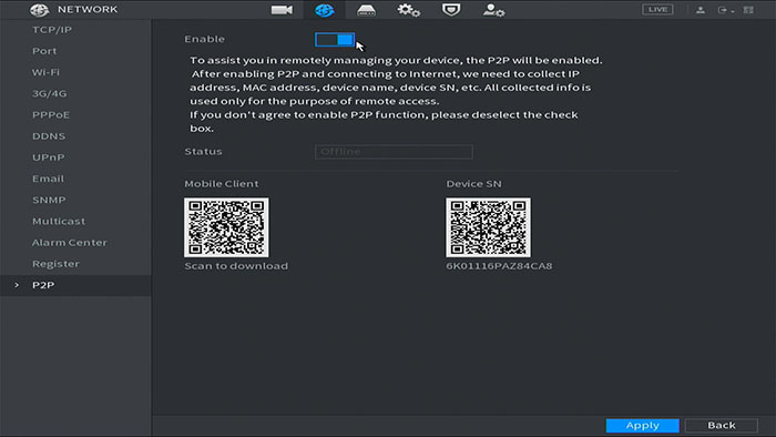 فعالسازی قابلیت P2P در دستگاه DVR\NVR داهوا