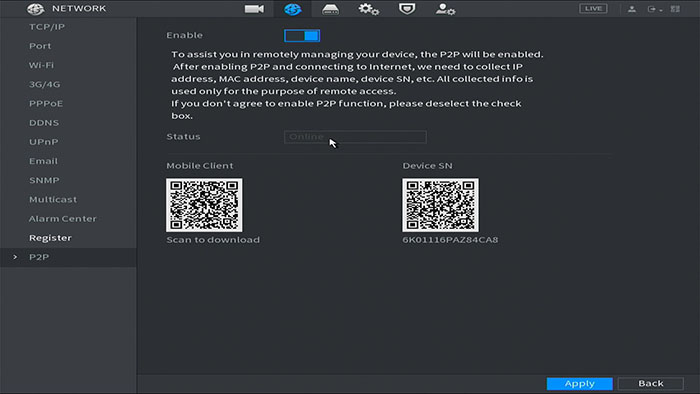 فعالسازی قابلیت P2P در دستگاه DVR\NVR داهوا